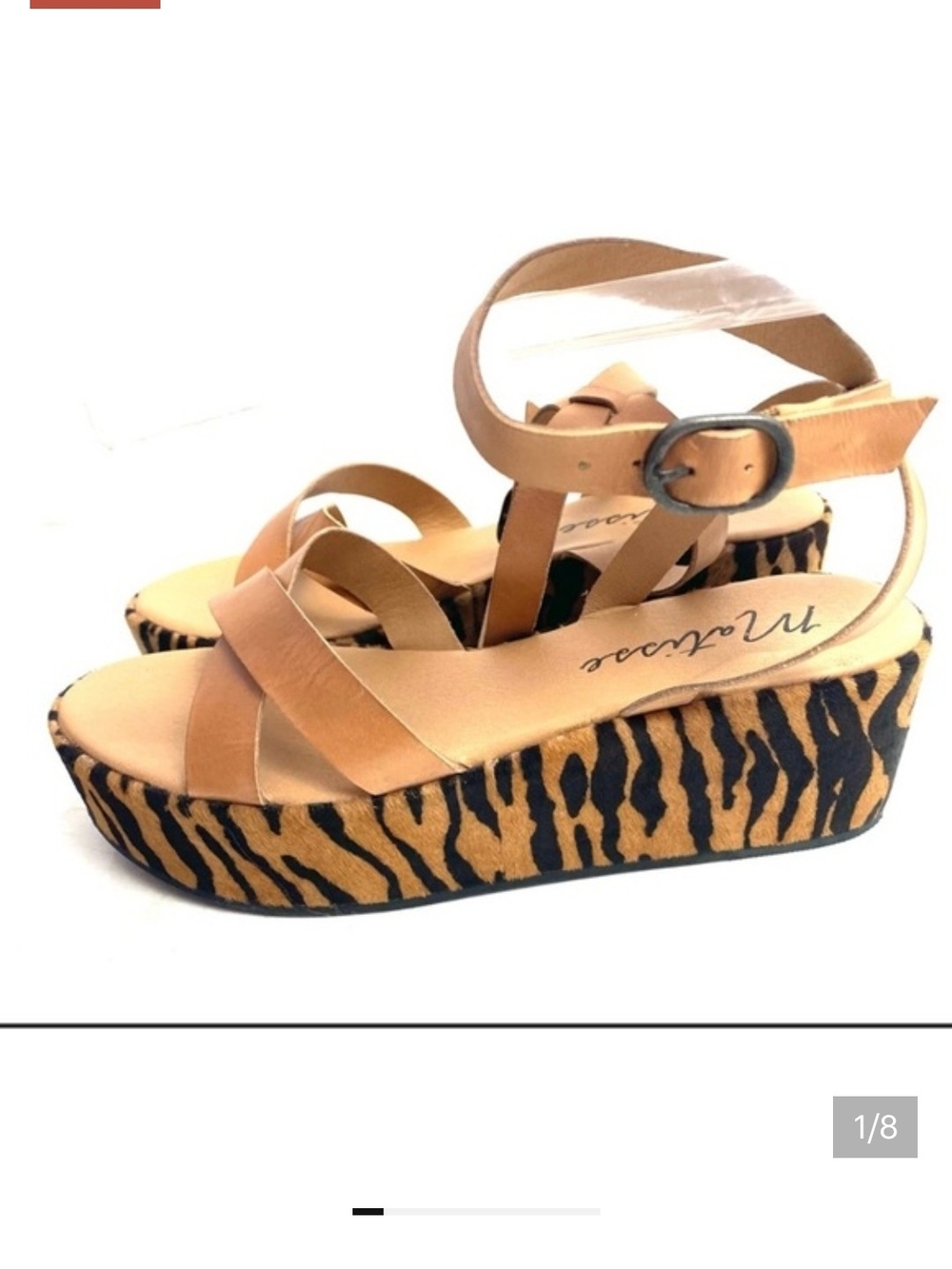 Matisse Tan Leather Strappy Platform Sandals with Tiger-Print Wedge